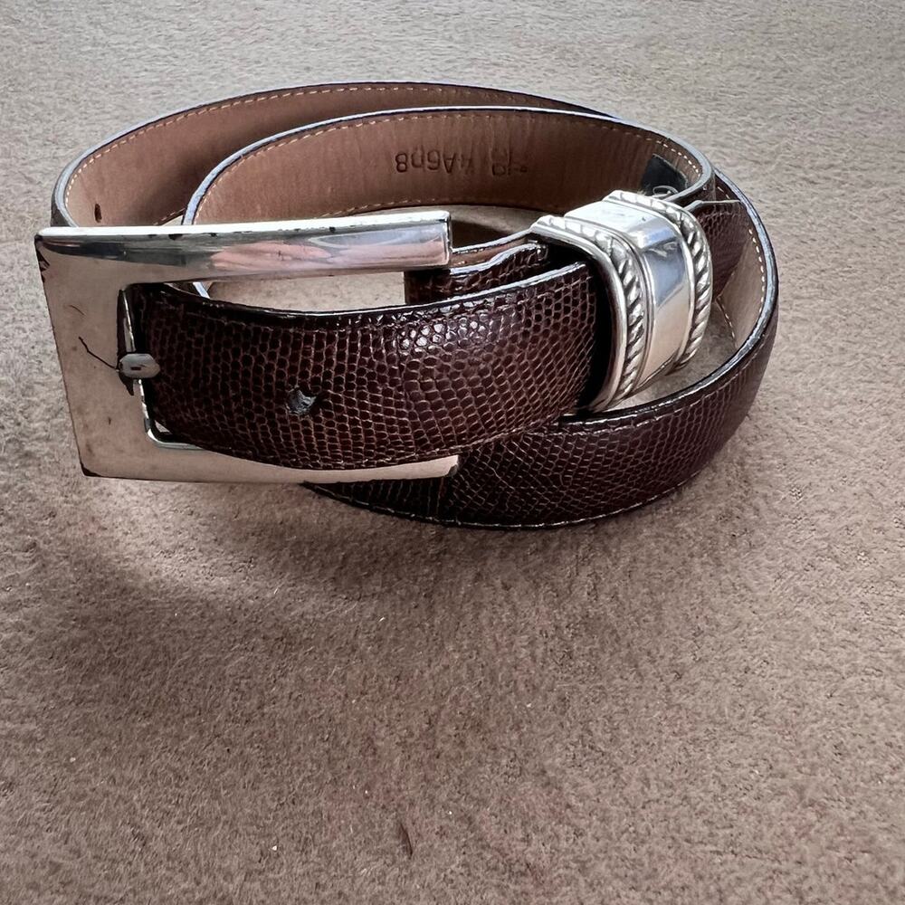 Brighton Brown Leather Embossed Silver Ornate Buckle Western Belt Medium